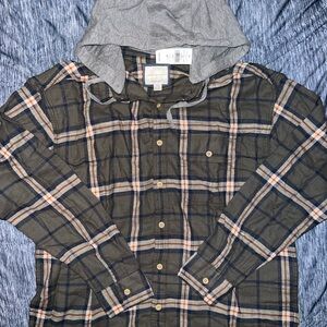American Eagle Outfitters Lightweight Flannel Shirt w/ Removable Hood